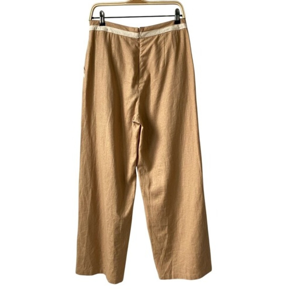 7 For All Mankind Women Wide Leg Linen Blend Trouser Pants Size M Tan Luxury NWT - Picture 3 of 11
